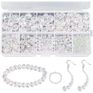 900+ Pieces Crystal Beads Kit, Rondelle Faceted Glass Beads AB Crystal